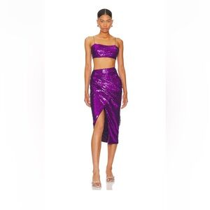 Superdown Marta Purple Sequin crop top and pencil skirt set